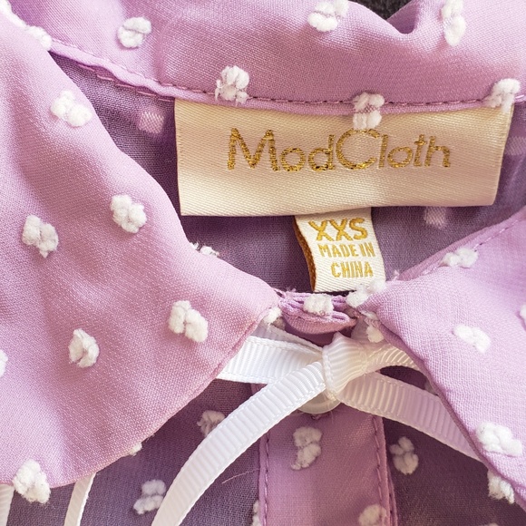 NEW Sheer Button-Up Blouse in Lavender Dots Long Sleeve - Picture 4 of 8